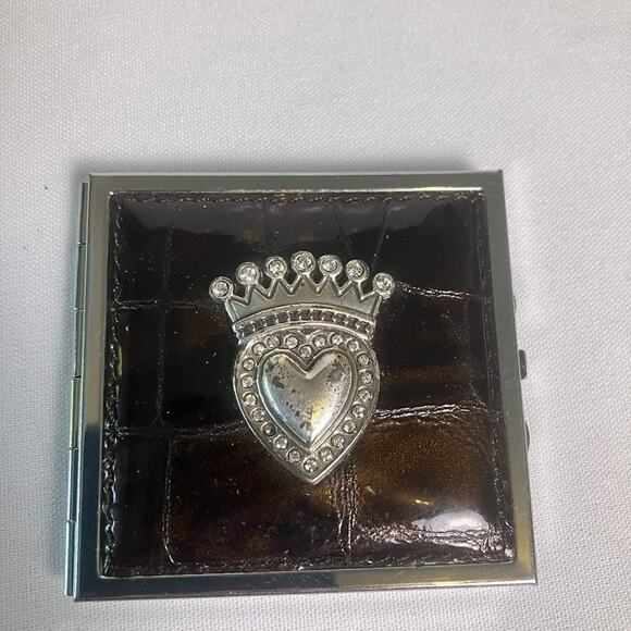 Brighton Photp Frame Mirror Compact Brown Croc Embossed Silver 3" - Picture 1 of 7